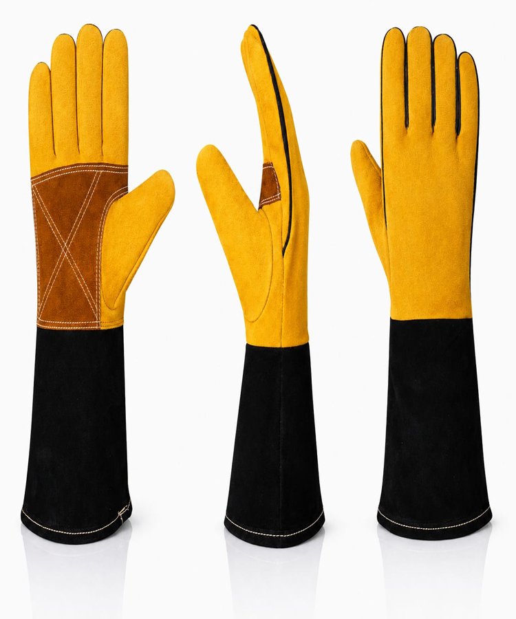 Heavy Duty Split Leather Welding Gloves Black Cuff Multi View Heavy duty split leather welding gloves with reinforced palm and black extended cuff multi view