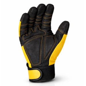 Performance Mechanical Work Gloves front view featuring premium synthetic leather palm, reinforced grip zones, ergonomic design, and adjustable wrist closure for industrial handling applications.