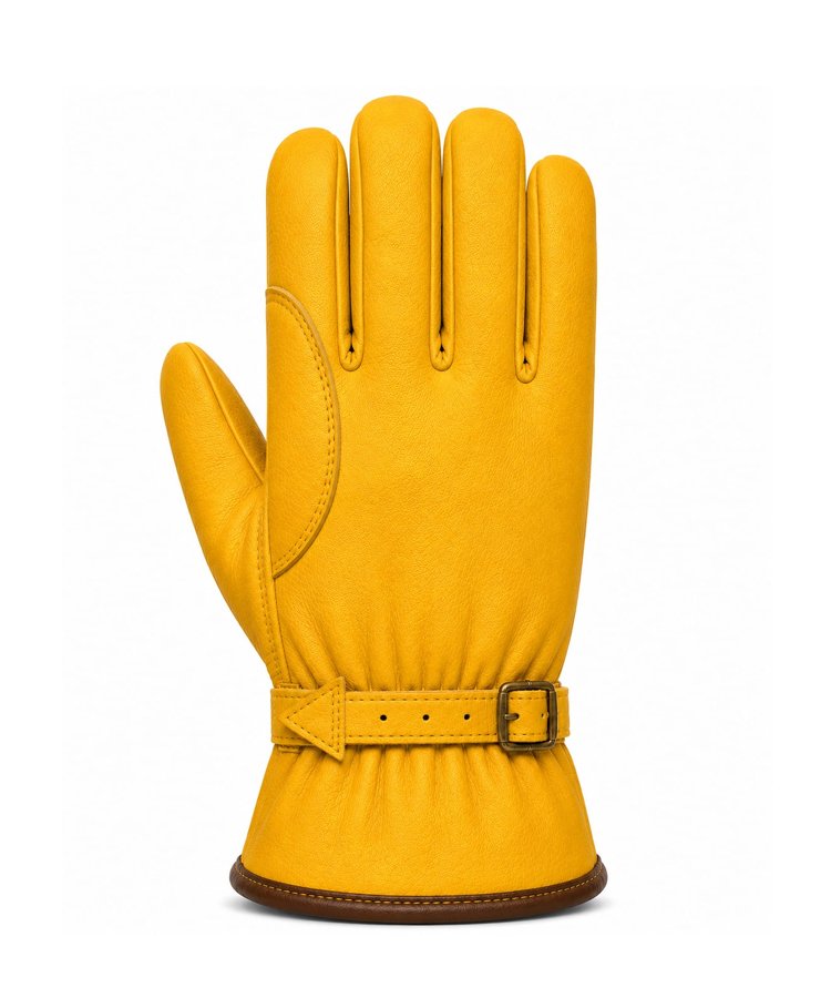 Premium Deerskin Driver Gloves Back View Premium deerskin driver gloves with adjustable buckle strap back view showing elastic wrist and secure closure system