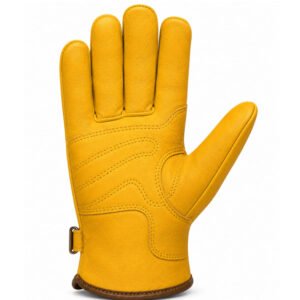 Premium deerskin driver gloves front view with adjustable buckle strap and reinforced palm design