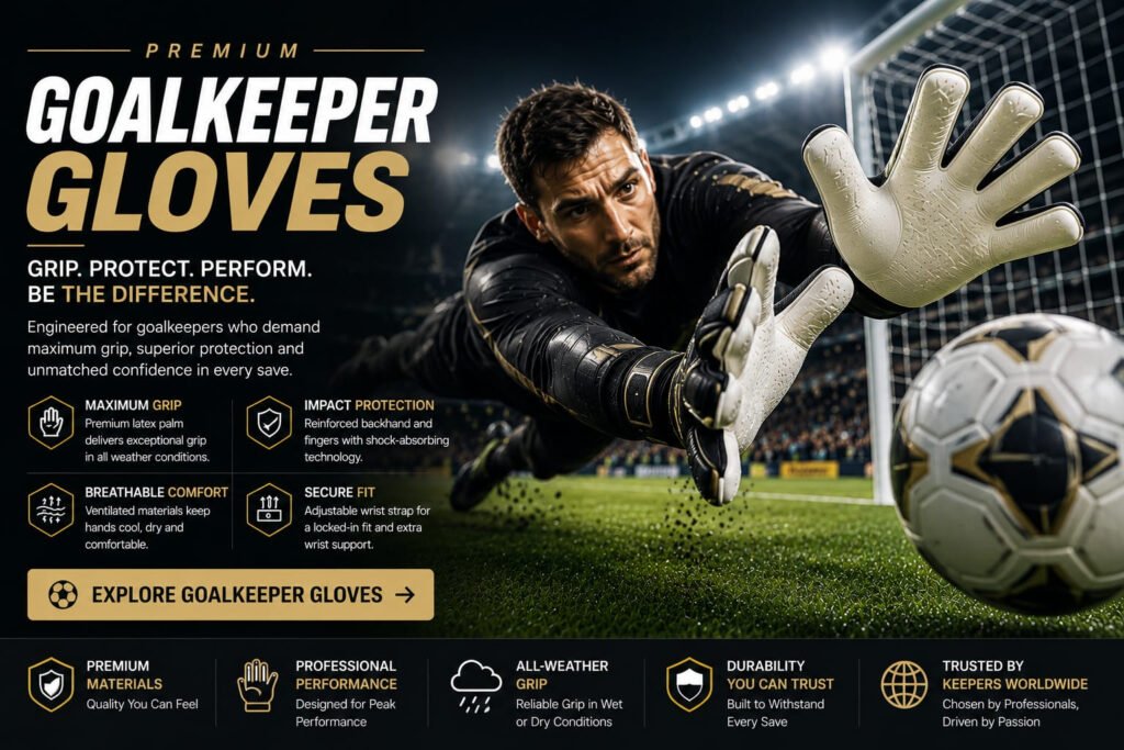 Premium football goalkeeper gloves designed for superior grip, comfort and protection manufactured by Samar & Sons.