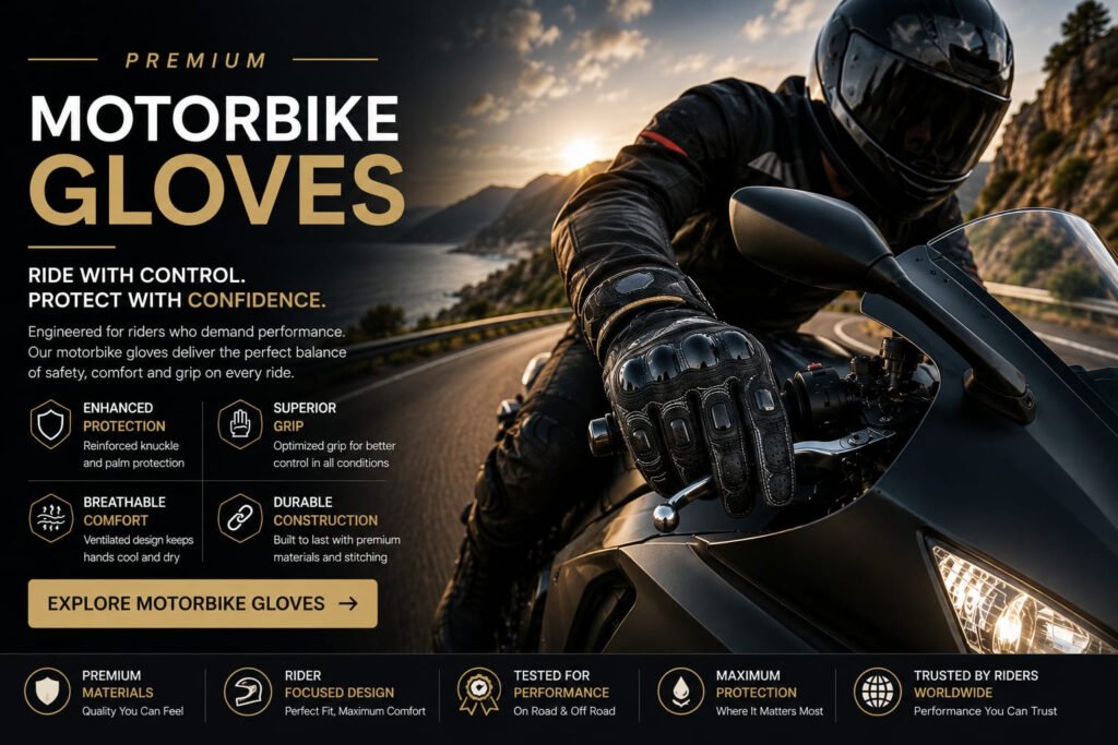 Premium motorbike gloves designed for street riding, touring and motorcycle performance manufactured by Samar & Sons.