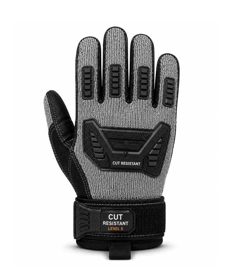 Professional Cut Resistant Tactical Gloves Level 5 Back View Professional Cut Resistant Tactical Gloves Level 5 Back View with TPR Knuckle Protection