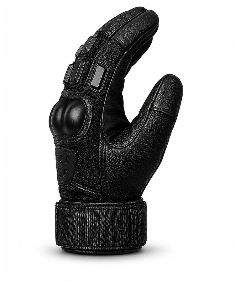 Professional Hard Knuckle Tactical Patrol Gloves Side View Professional hard knuckle tactical patrol gloves side view with ergonomic hand curvature and impact protection system