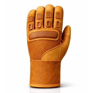 Back view of professional tactical patrol gloves featuring ergonomic knuckle protection, reinforced finger guards, breathable mesh backhand construction, extended tactical cuff, and durable synthetic leather panels for patrol, security, military, and outdoor applications.