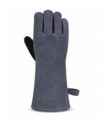 Back View Reinforced Palm Split Leather Welding Gloves Grey Gauntlet Cuff