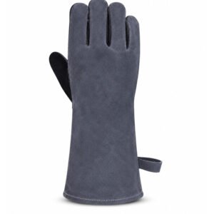 Back View Reinforced Palm Split Leather Welding Gloves with Grey Gauntlet Cuff