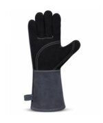 Front View Reinforced Palm Split Leather Welding Gloves Grey Gauntlet Cuff