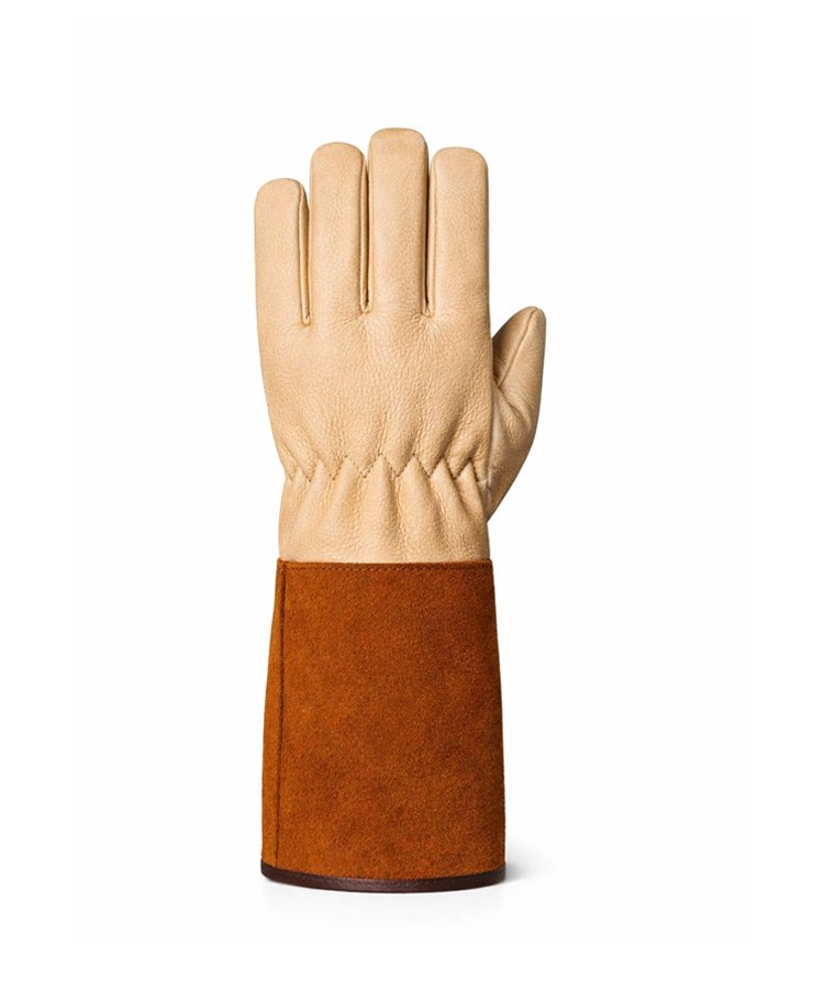 Sheep Grain Leather Welding Gloves Split Leather Sleeve Back View Back view of sheep grain leather welding gloves with split leather sleeve and extended forearm protection
