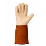 Front view of sheep grain leather welding gloves with reinforced palm protection and split leather sleeve