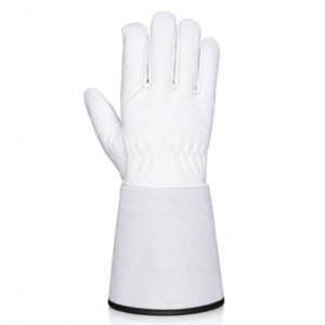 Sheep grain TIG welding gloves back view with extended split leather cuff