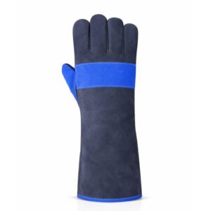 Blue Reinforced Palm Split Leather Welding Gloves Back View