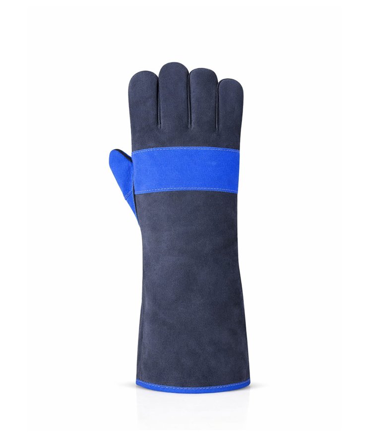 Blue Reinforced Palm Split Leather Welding Gloves Back View Blue Reinforced Palm Split Leather Welding Gloves Back View