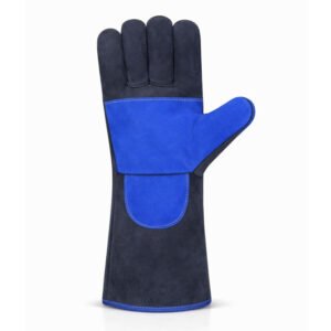 Blue Reinforced Palm Split Leather Welding Gloves Front View