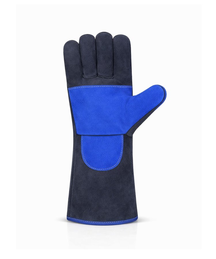 Blue Reinforced Palm Split Leather Welding Gloves Front View Blue Reinforced Palm Split Leather Welding Gloves Front View