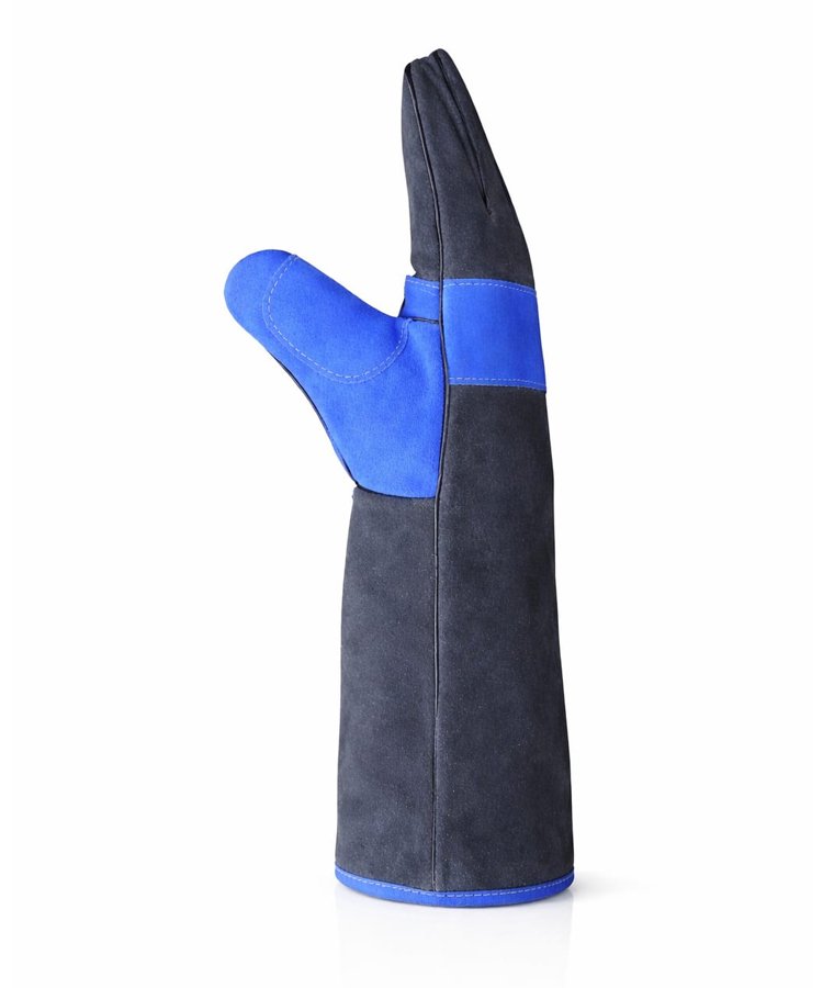 Blue Reinforced Palm Split Leather Welding Gloves Side View Blue Reinforced Palm Split Leather Welding Gloves Side View