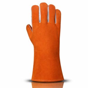 Back view reinforced palm split leather welding gloves