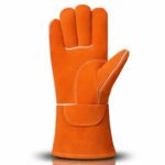 Front view reinforced palm split leather welding gloves