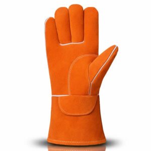 Front view reinforced palm split leather welding gloves