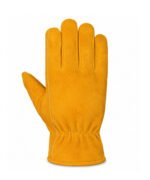 Winter Driver Gloves Yellow Dyed Cowhide Split Leather Fur Fleece Lined Back View