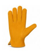 Winter Driver Gloves Yellow Dyed Cowhide Split Leather Fur Fleece Lined Front View
