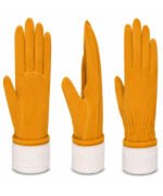 Winter Driver Gloves Yellow Dyed Cowhide Split Leather Fur Fleece Lined Multi View