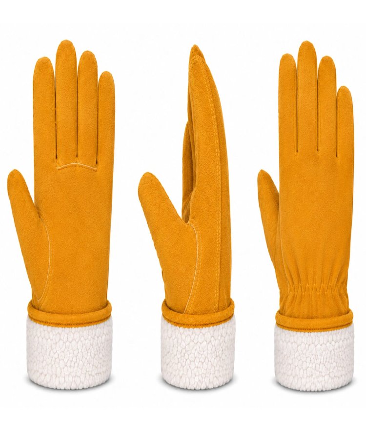Winter Driver Gloves Yellow Dyed Cowhide Split Leather Fur Fleece Lined Multi View Multi-view yellow dyed cowhide split leather winter driver gloves with fur fleece lining