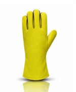 Back View Yellow Dyed Split Leather Gauntlet Welding Gloves