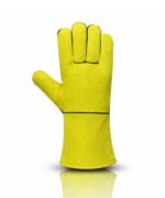 Front View Yellow Dyed Split Leather Gauntlet Welding Gloves